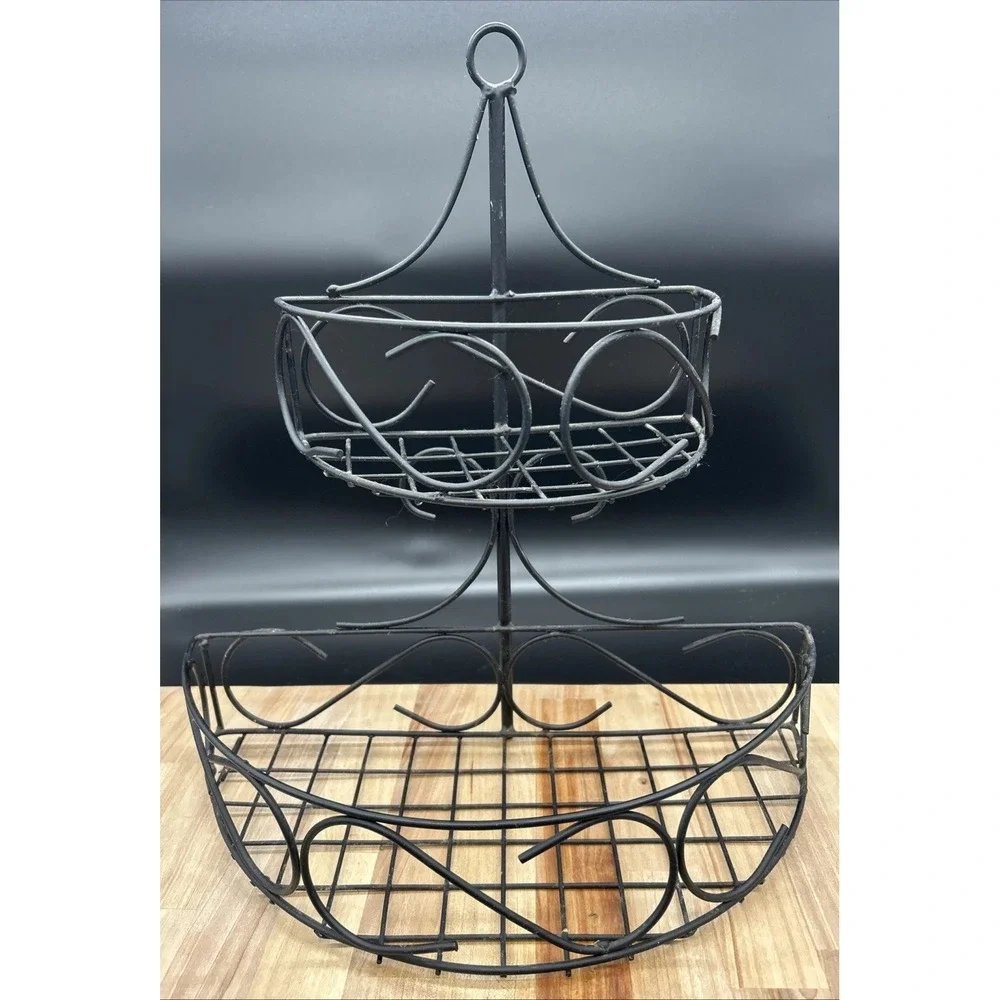 Vtg BLACK METAL WALL Hanging/Table Top SPICE RACK Kitchen Decor 16in L 15in W